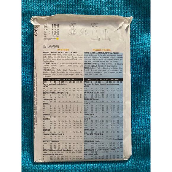 Butterick Sewing pattern 6263 Womens suit Blazer midi skirt sz 8 10 12 - Picture 3 of 8